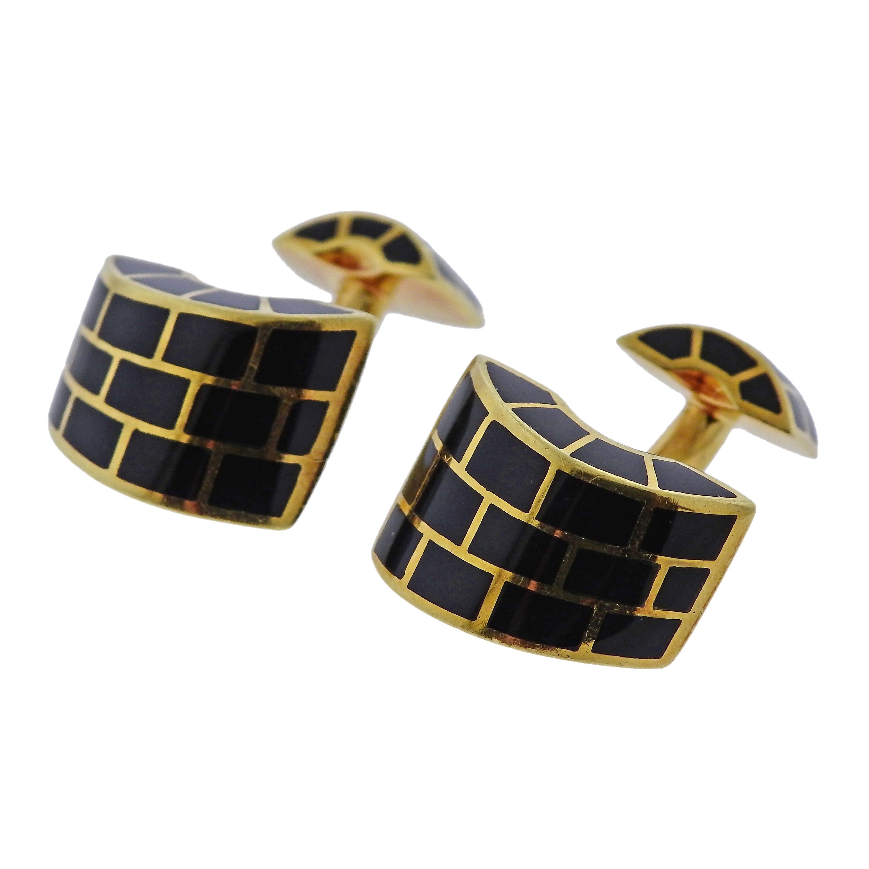 Angela Cummings Black Jade Inlay Gold Cufflinks - Oak Gem