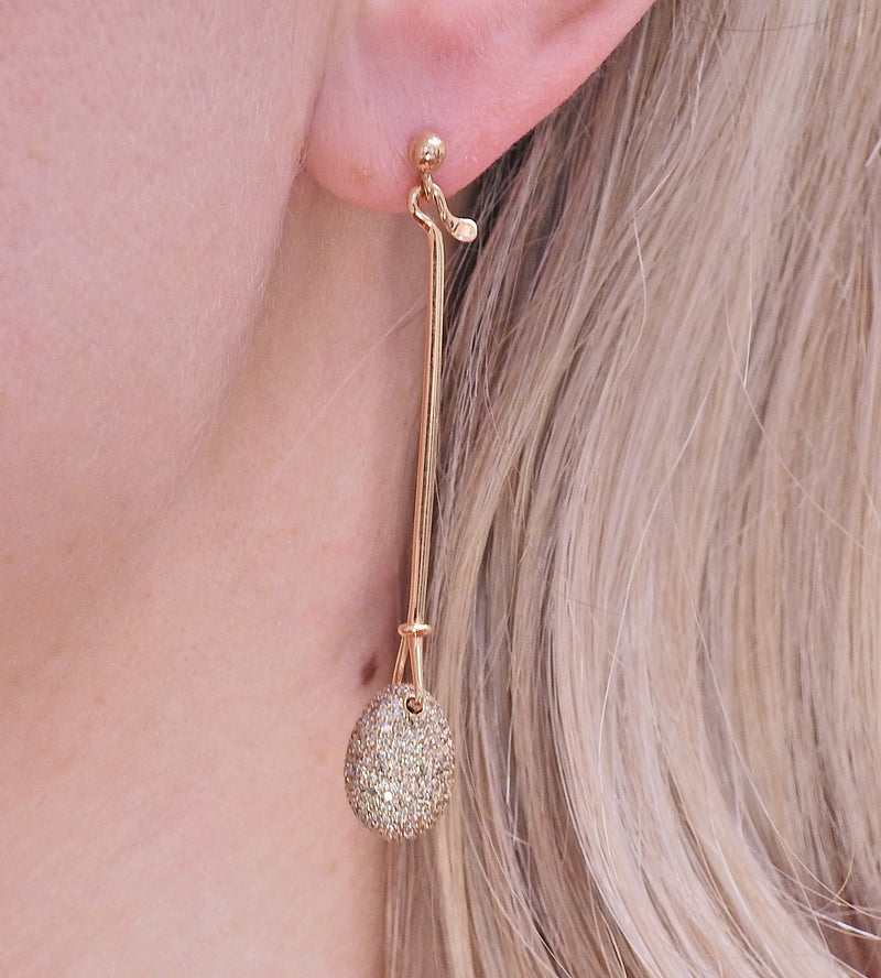 Georg Jensen Dew Drop 18k Gold Fancy Diamond Drop Earrings 1128