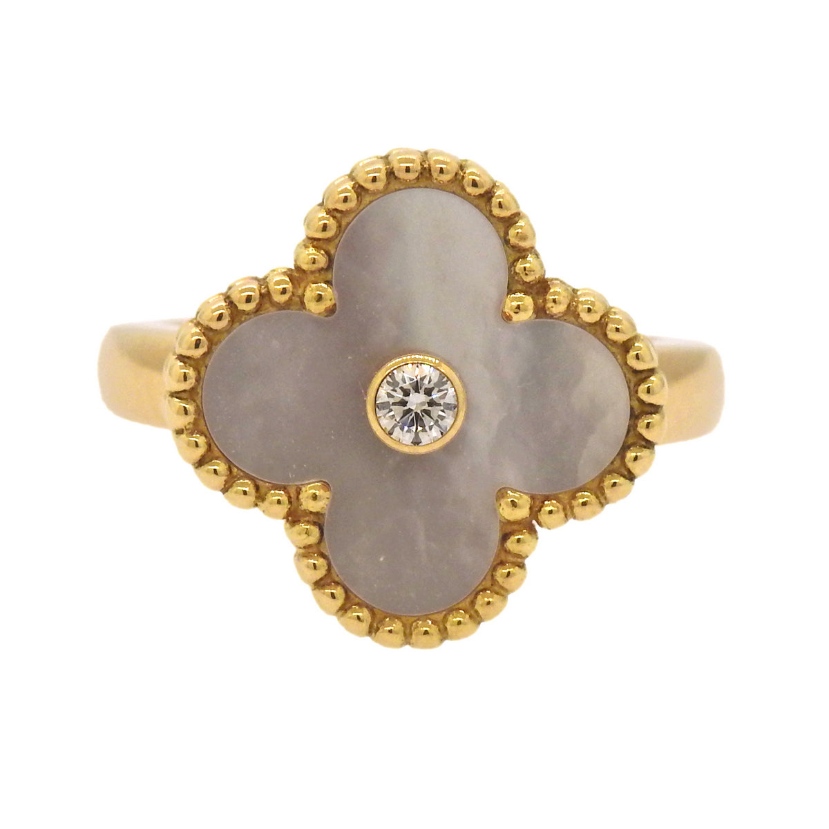 Van Cleef & Arpels Vintage Alhambra Mother of Pearl Diamond Gold Ring - Oak Gem