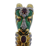 David Webb Gold Diamond Green Enamel Ram's Head Bracelet - Oak Gem