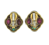 David Webb 18k Gold Platinum Diamond Sapphire Emerald Ruby Enamel Earrings - Oak Gem