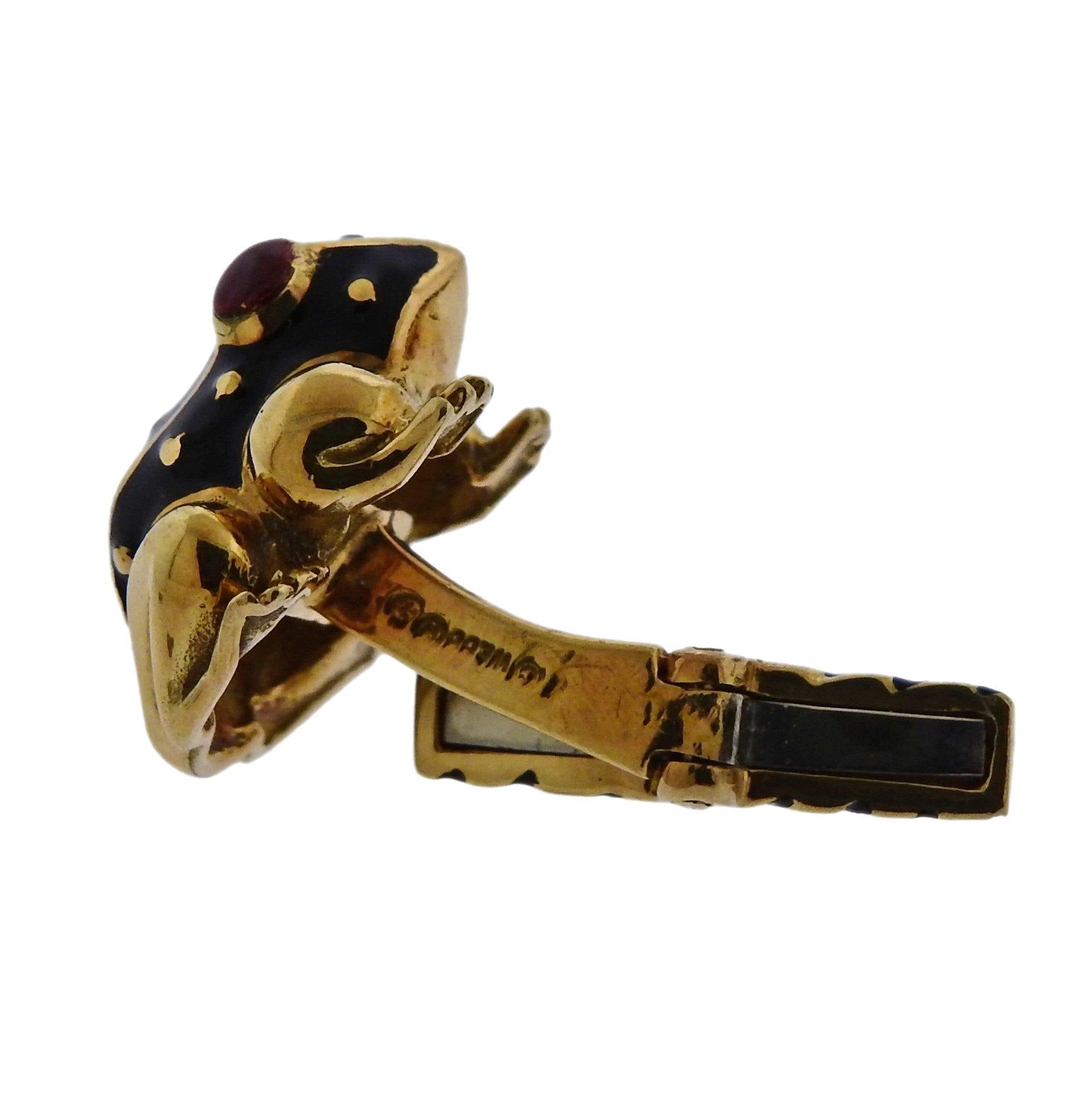 David Webb Enamel Frog Cufflinks Studs Set - Oak Gem