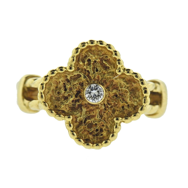 Van Cleef & Arpels Vintage Alhambra Diamond 18k Gold Ring Size 5.5 – Oak Gem