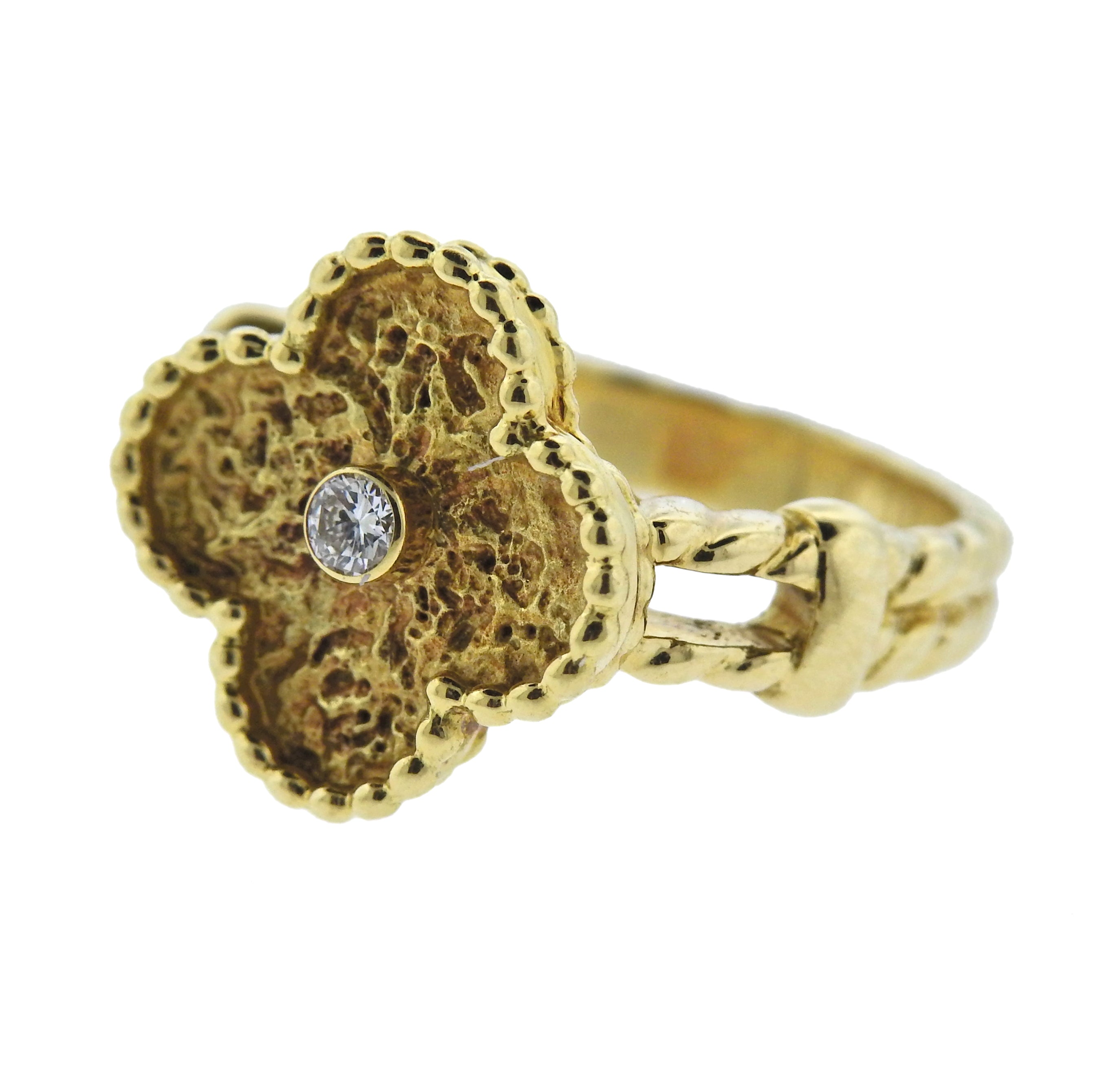 Van Cleef & Arpels Vintage Alhambra Diamond 18k Gold Ring Size 5.5 - Oak Gem