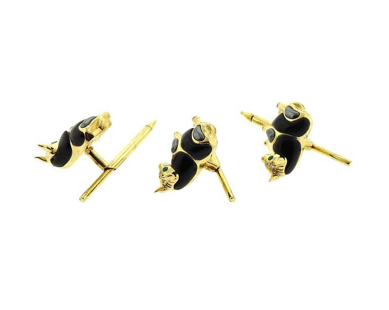 Asch Grossbardt Gold Gemstone Diamond Bull Cufflinks Stud Set - Oakgem.com