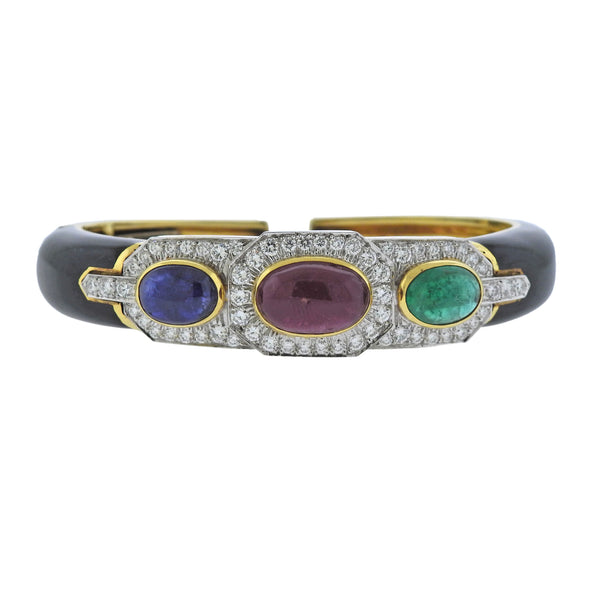 David Webb 18k Gold Platinum Diamond Ruby Sapphire Emerald Bracelet - Oak Gem