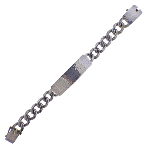 Georg Jensen Smithy Hammered Silver Link ID Tag Bracelet 590 C