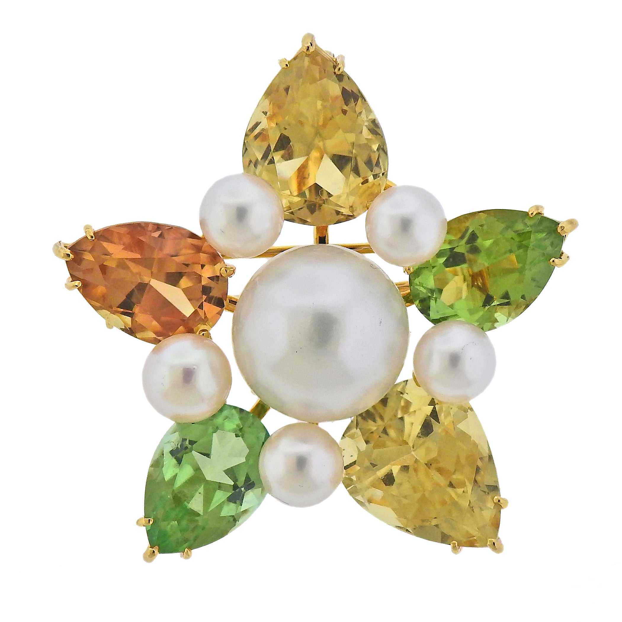 Assael Prince Dmitri South Sea Pearl Citrine Peridot Gold Pendant Brooch - Oak Gem