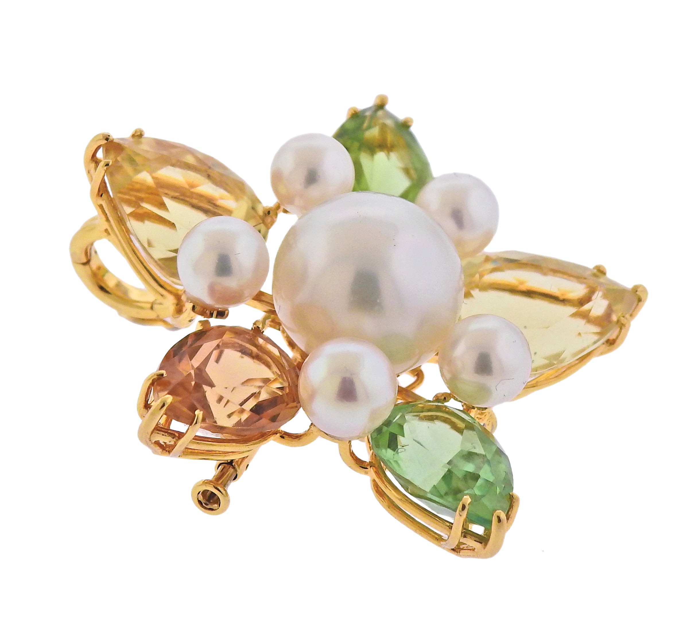 Assael Prince Dmitri South Sea Pearl Citrine Peridot Gold Pendant Brooch - Oak Gem