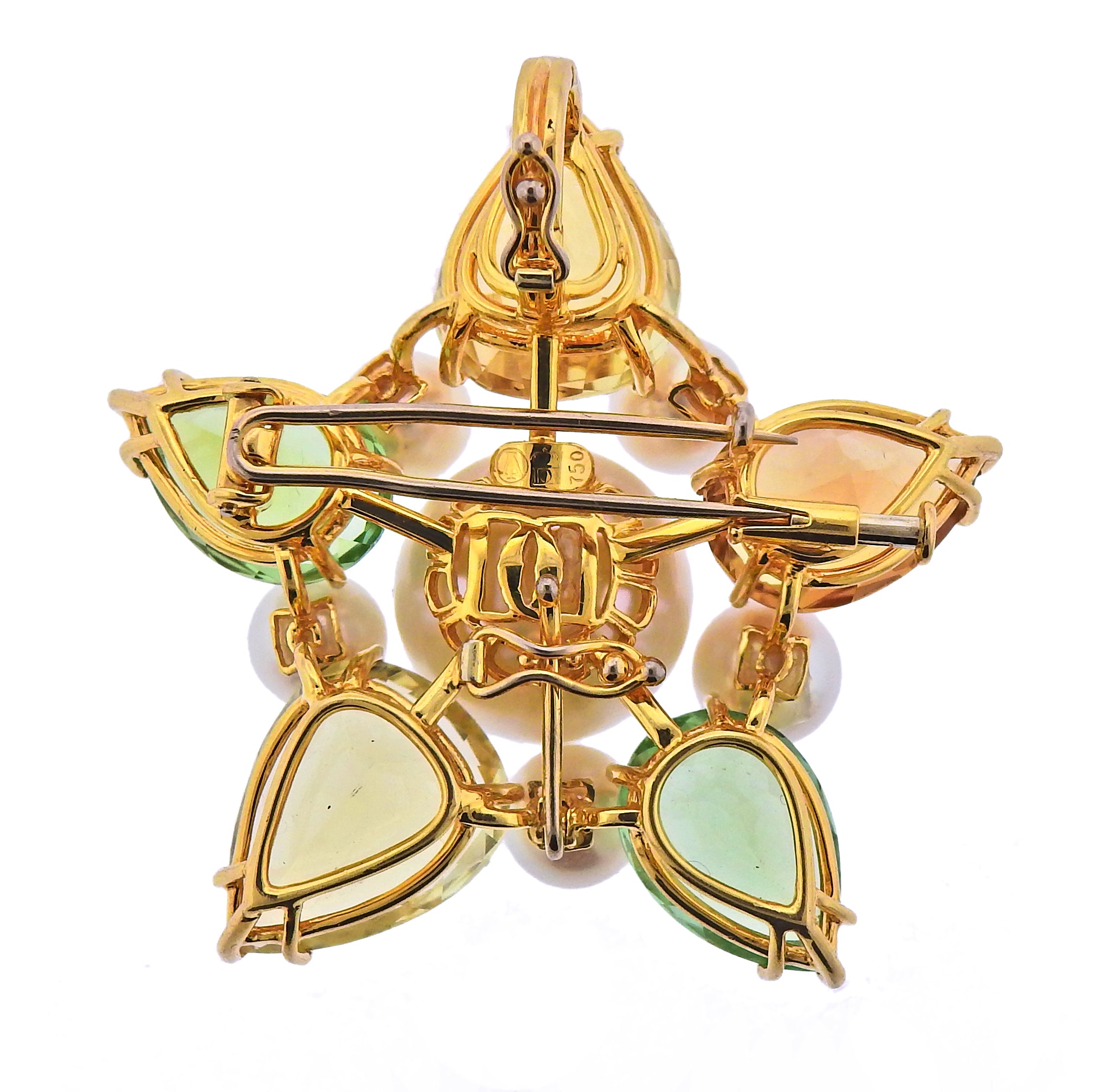 Assael Prince Dmitri South Sea Pearl Citrine Peridot Gold Pendant Brooch - Oak Gem