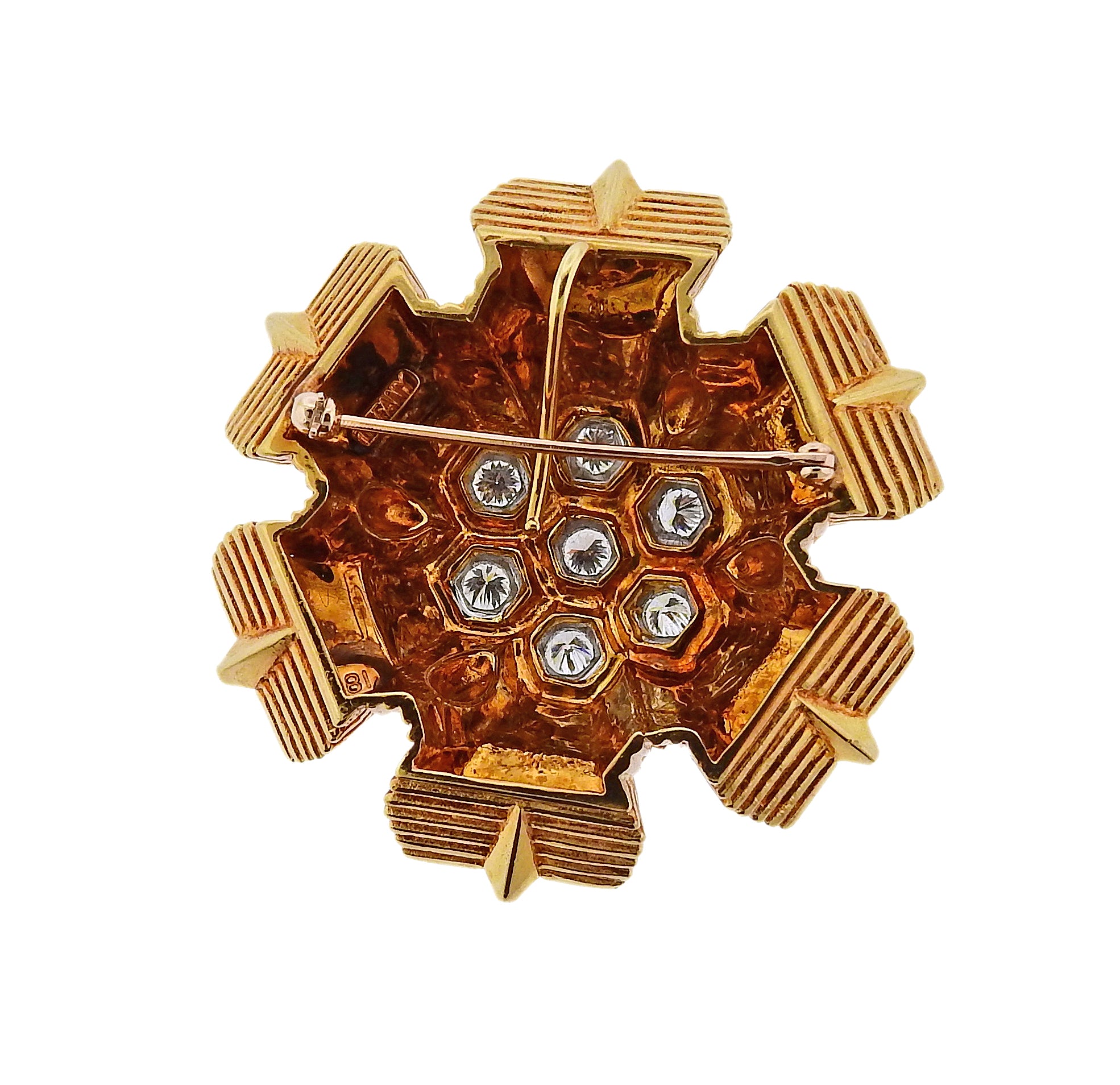 1970s Tiffany & Co Diamond Gold Honeycomb Brooch Pendant - Oak Gem