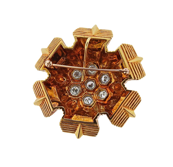 1970s Tiffany & Co Diamond Gold Honeycomb Brooch Pendant - Oak Gem