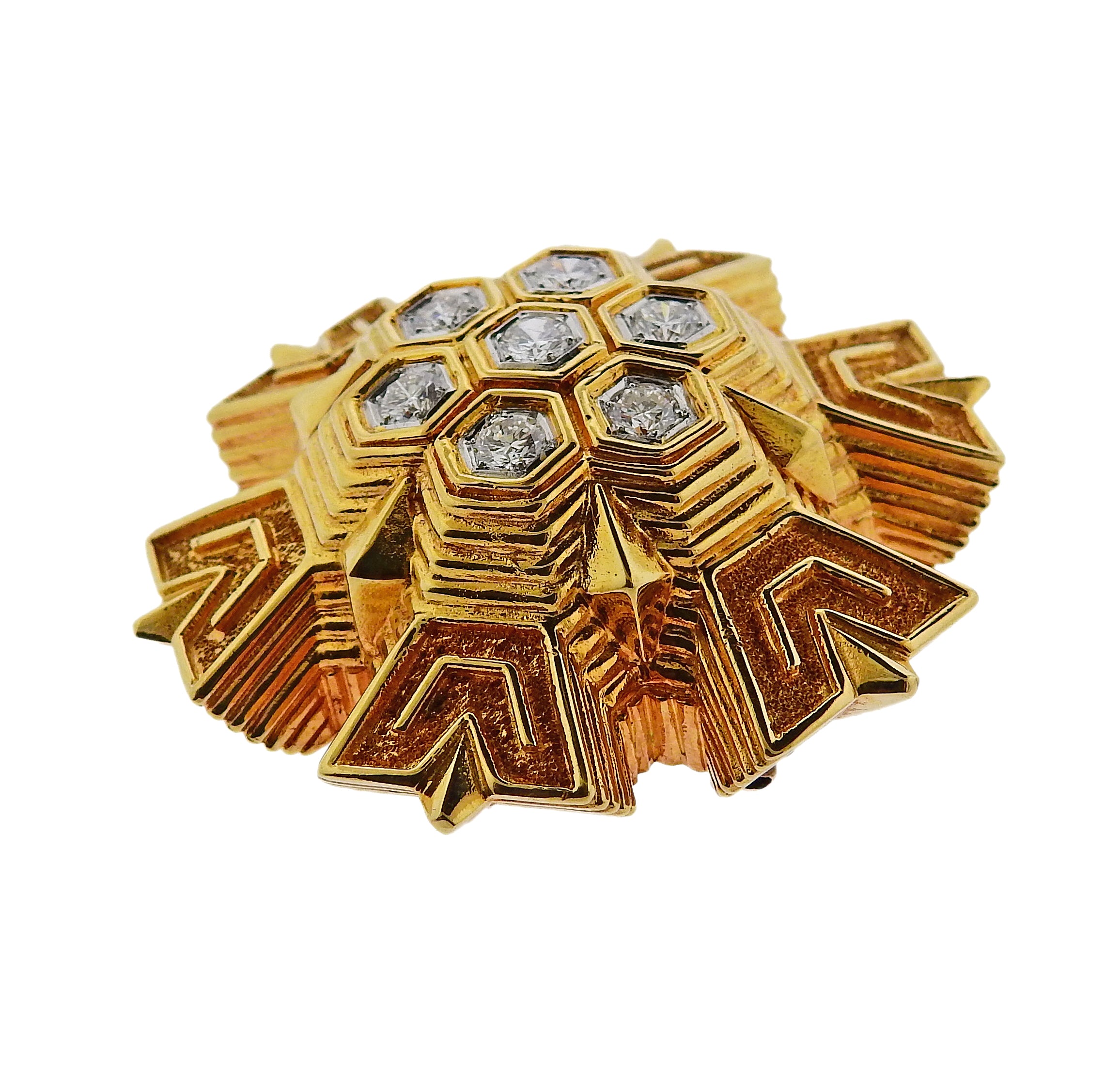1970s Tiffany & Co Diamond Gold Honeycomb Brooch Pendant - Oak Gem
