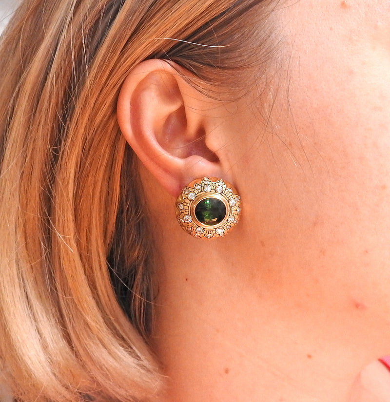 Alex Sepkus 18K Gold 15.00ct Green Tourmaline 1.40ct Diamond Earrings - Oak Gem