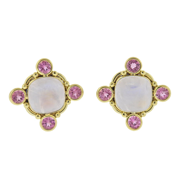 Maz Moonstone Pink Tourmaline Gold Earrings