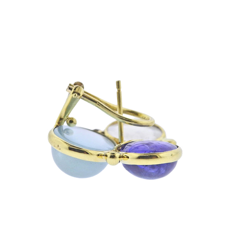 Maz Aquamarine Tanzanite Moonstone Diamond Gold Earrings