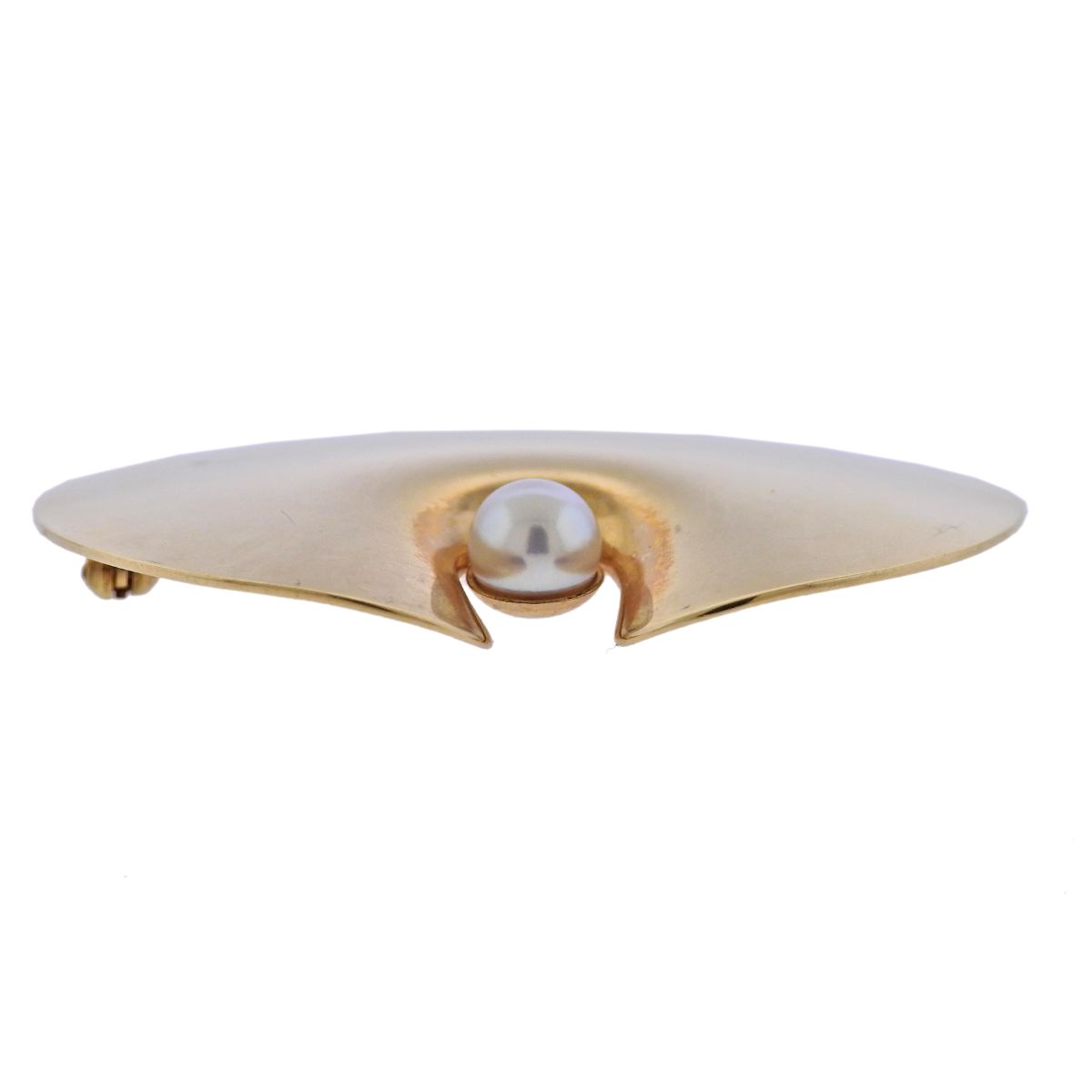 Georg Jensen Yellow Gold Pearl Brooch Pin No. 1351 - Oak Gem