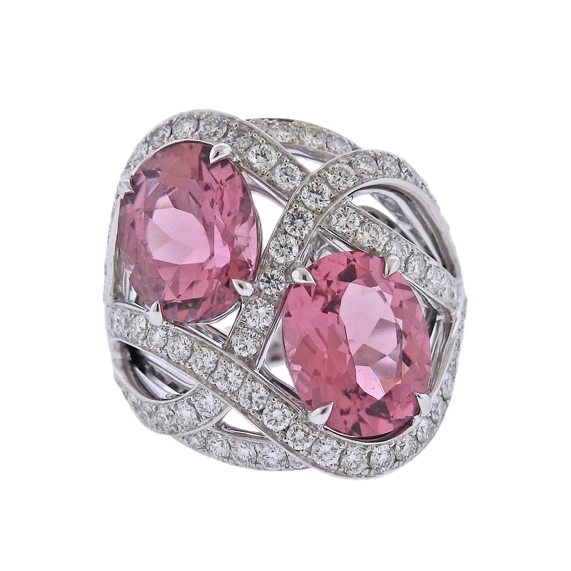 Bucherer Gold Diamond Pink Tourmaline Cocktail Ring