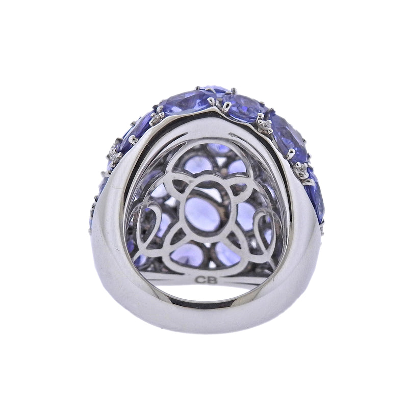 Bucherer Gold Diamond Sapphire Cocktail Dome Ring