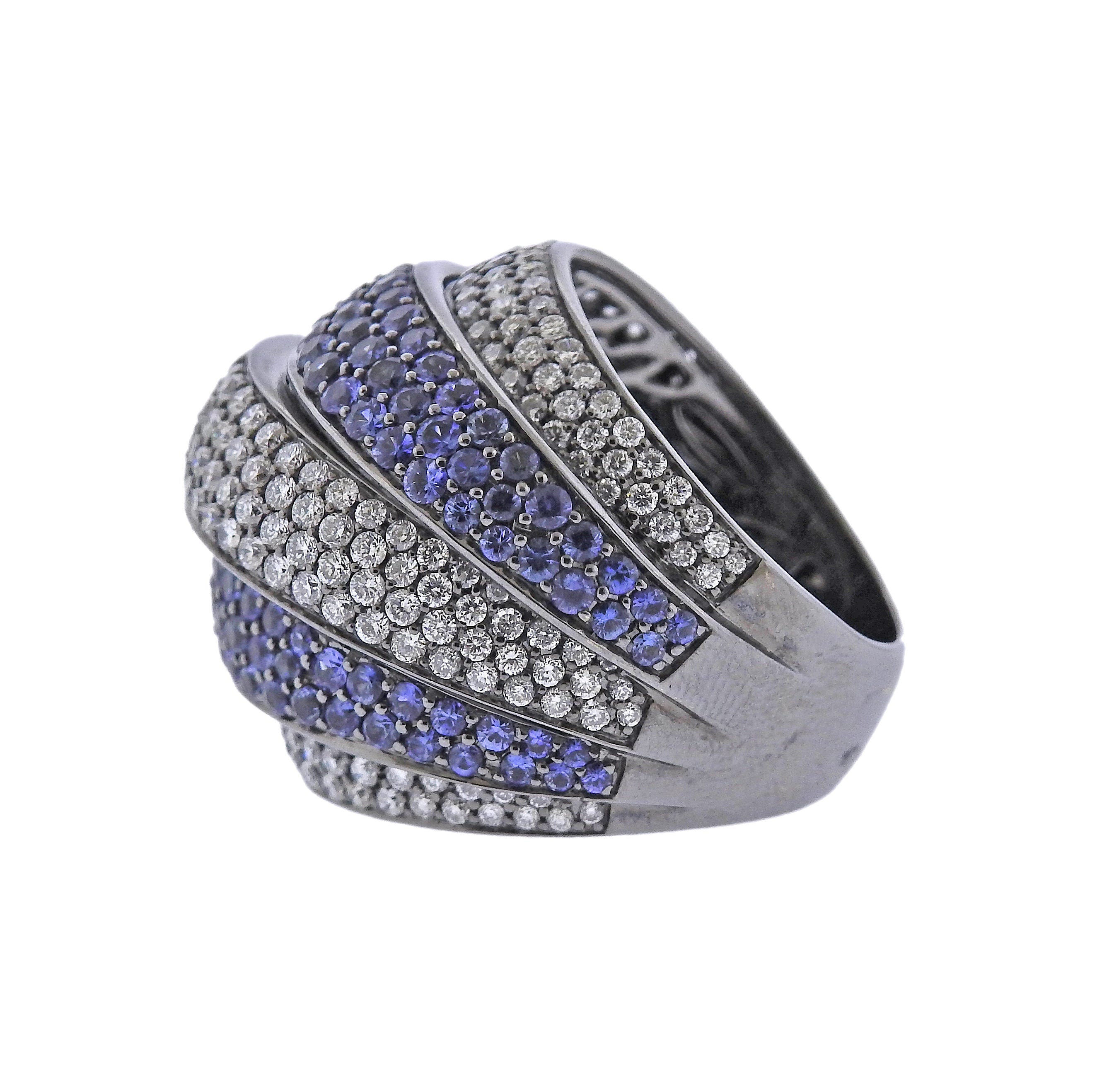 Bucherer Gold Diamond Sapphire Cocktail Dome Ring