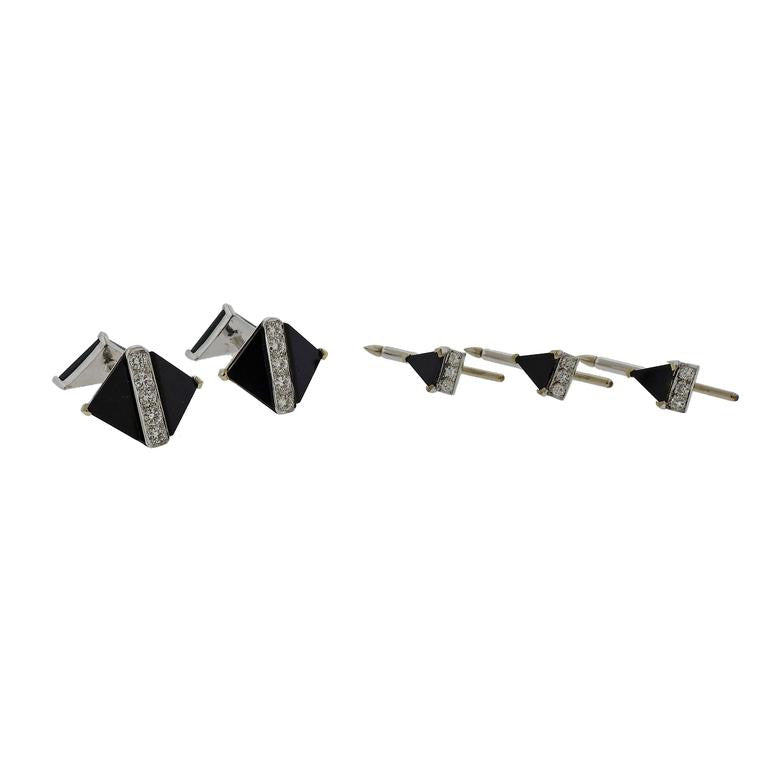 Emis Onyx Diamond Gold Cufflinks Stud Set - Oak Gem