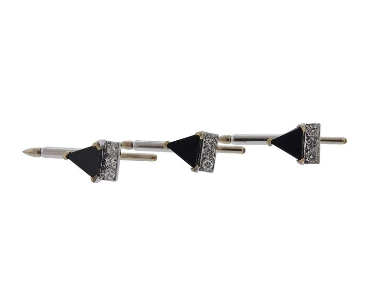 Emis Onyx Diamond Gold Cufflinks Stud Set - Oak Gem
