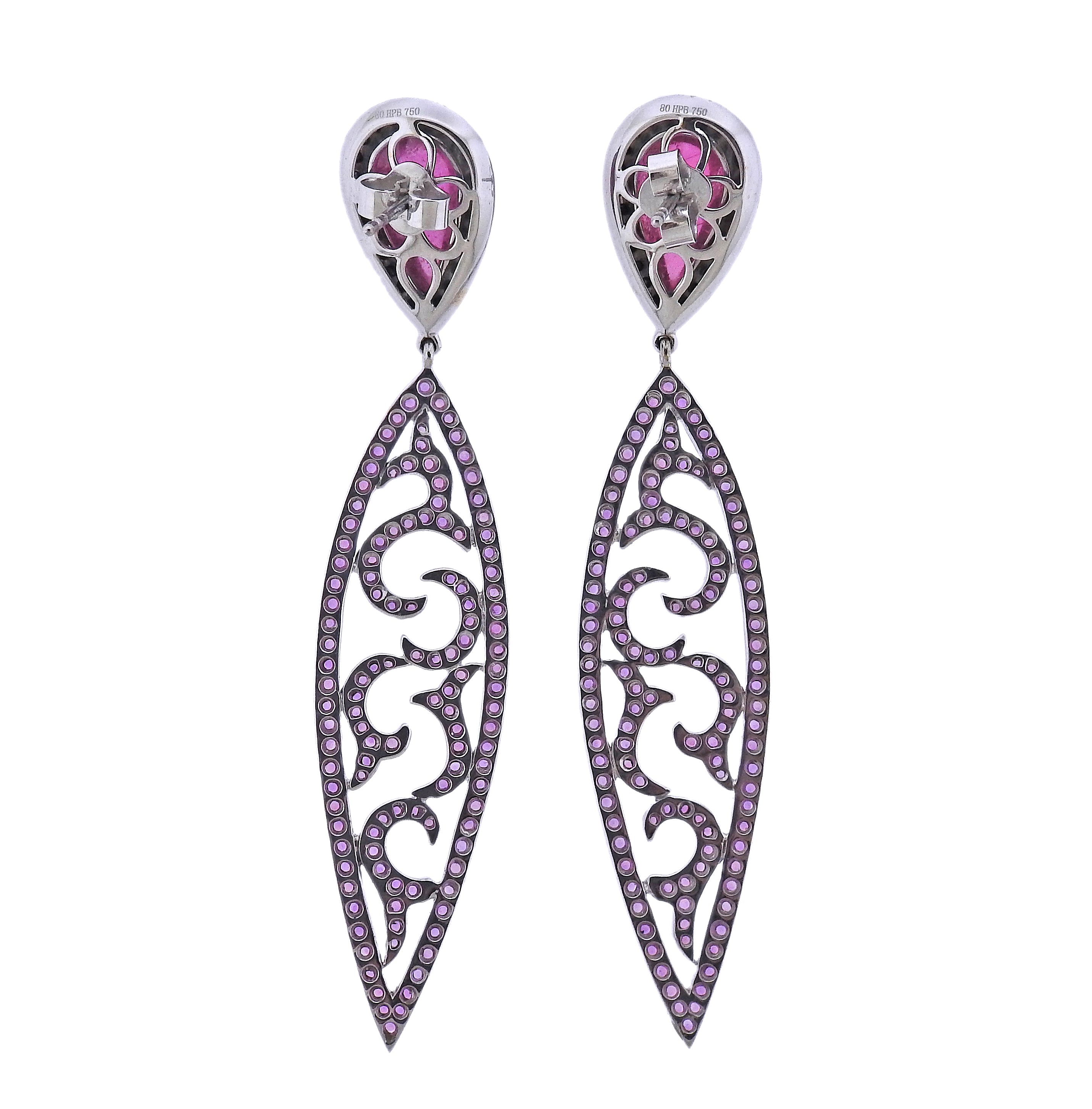 Bucherer Gold Diamond Pink Sapphire Tourmaline Drop Earrings