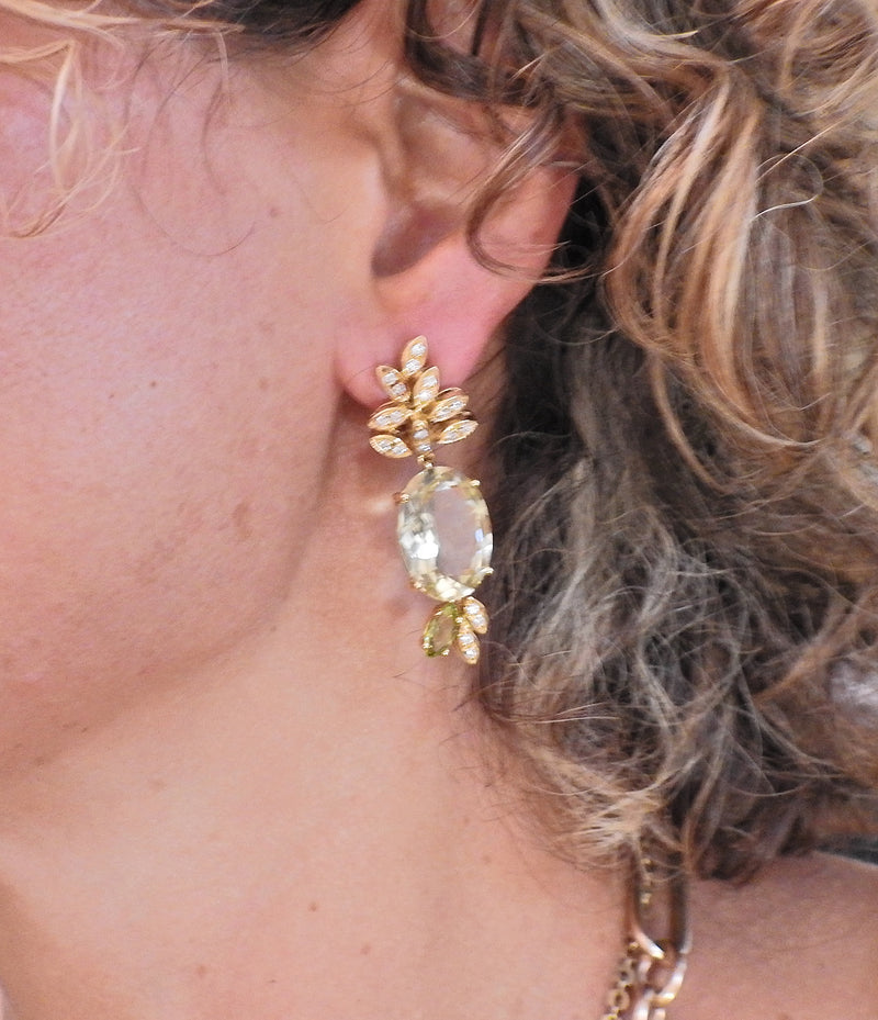 Bucherer Gold Diamond Quartz Peridot Cocktail Earrings