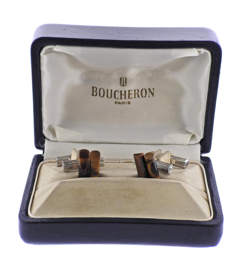 Boucheron Paris Gold Tiger's Eye Interchangeable Bar Cufflinks