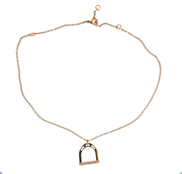 Ubaldi Diamond Rose Gold Stirrup Pendant Necklace - Oak Gem