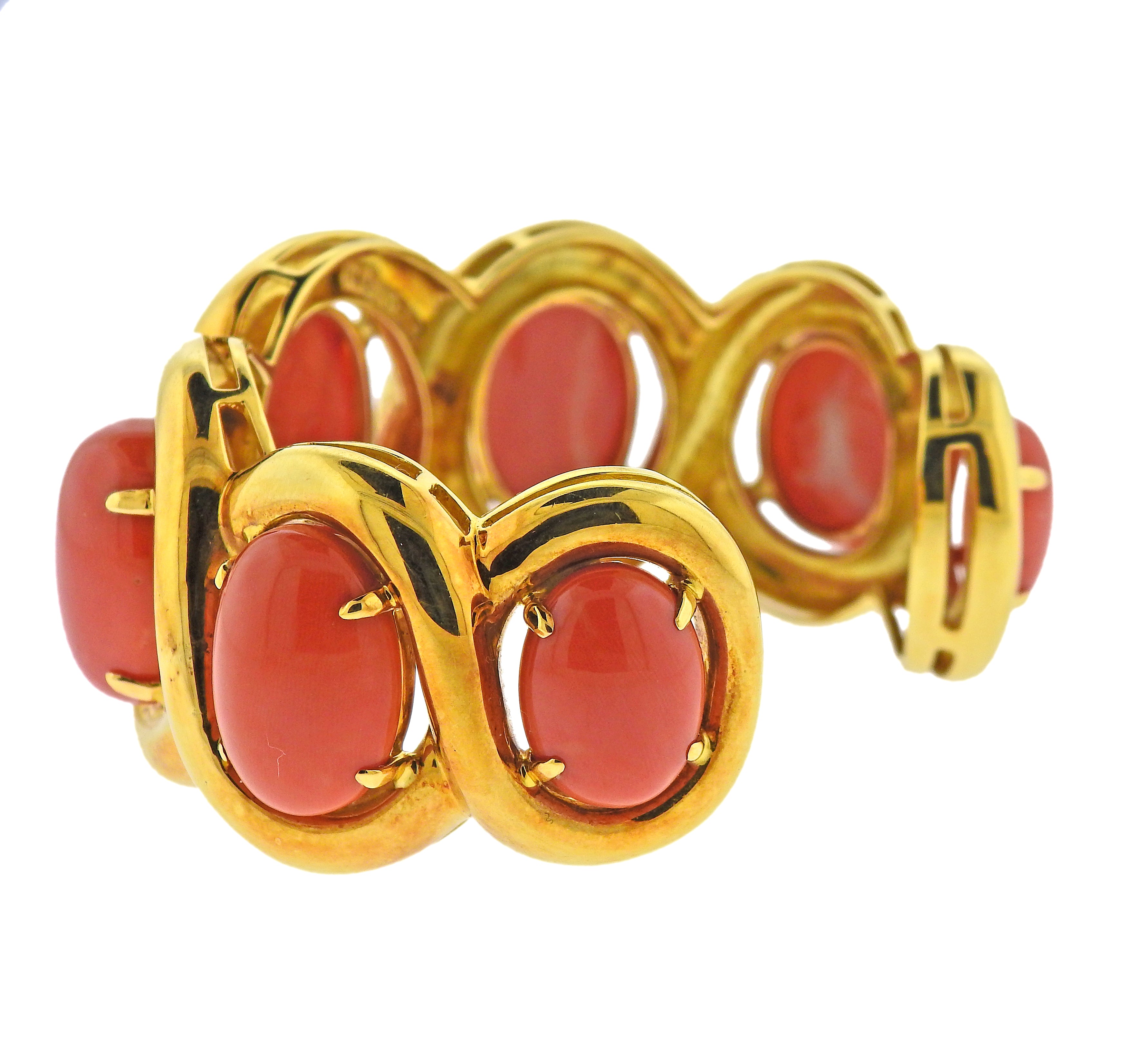 Seaman Schepps Coral Gold Cuff Bracelet - Oak Gem