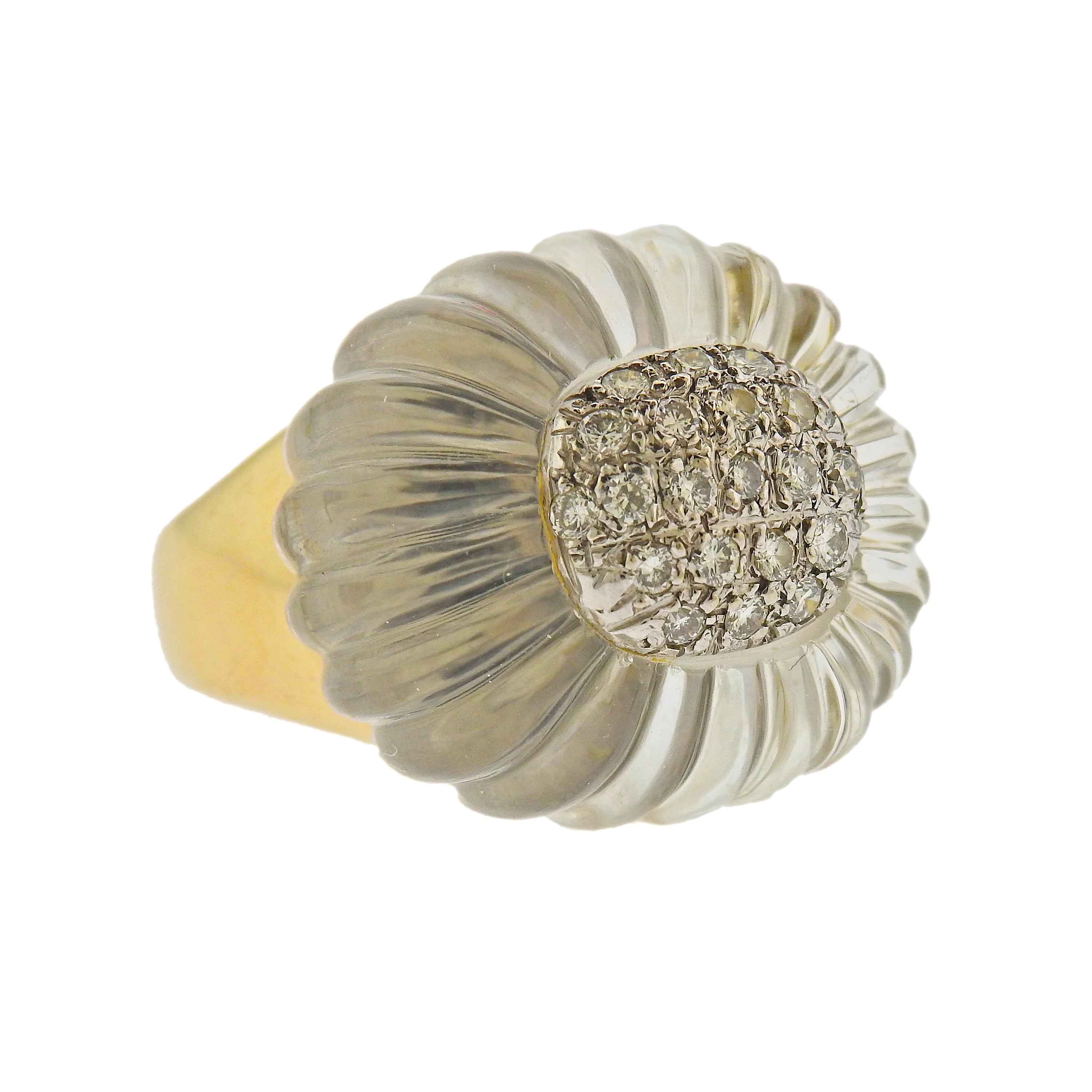 Maz Carved Crystal Diamond Gold Ring - Oak Gem