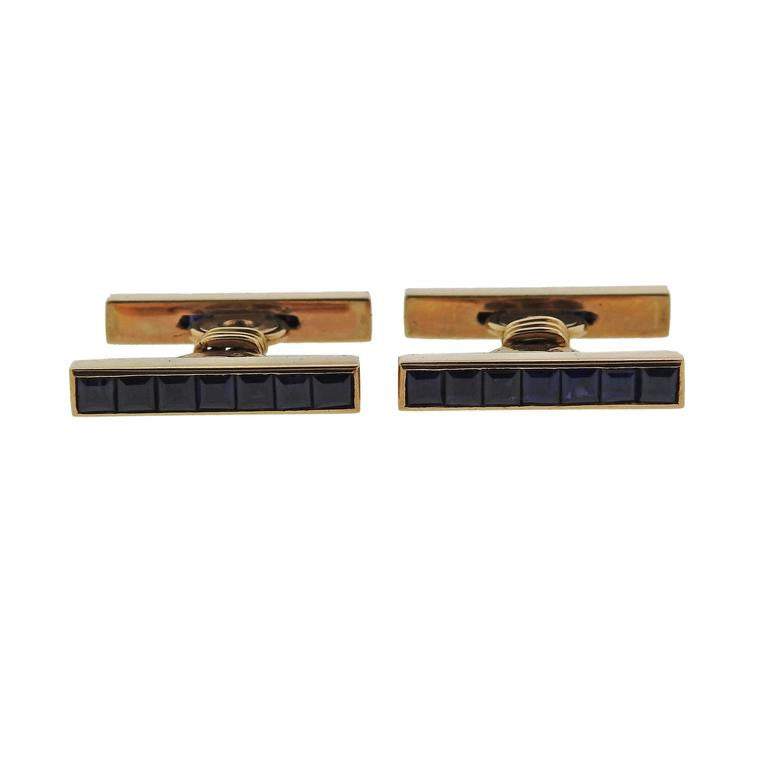 French Sapphire Gold Cufflinks - Oak Gem