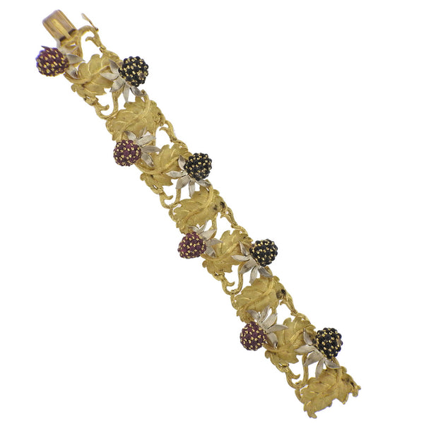 Buccellati Ruby Sapphire Berry Gold Leaf Bracelet - Oak Gem