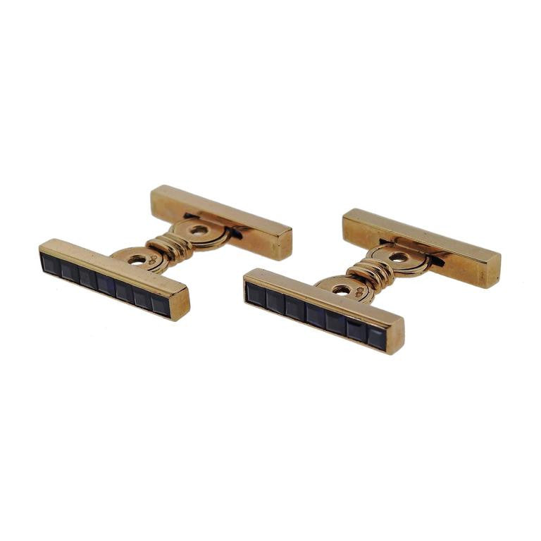 French Sapphire Gold Cufflinks - Oak Gem