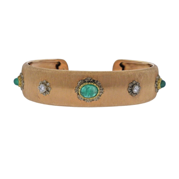Buccellati Emerald Diamond Gold Cuff Bracelet - Oak Gem