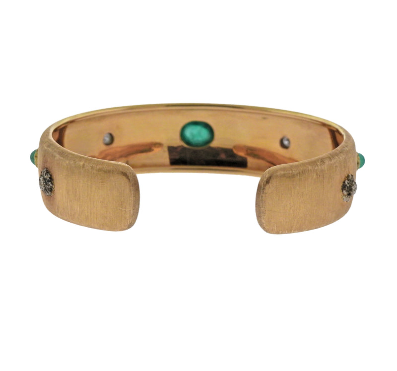 Buccellati Emerald Diamond Gold Cuff Bracelet - Oak Gem