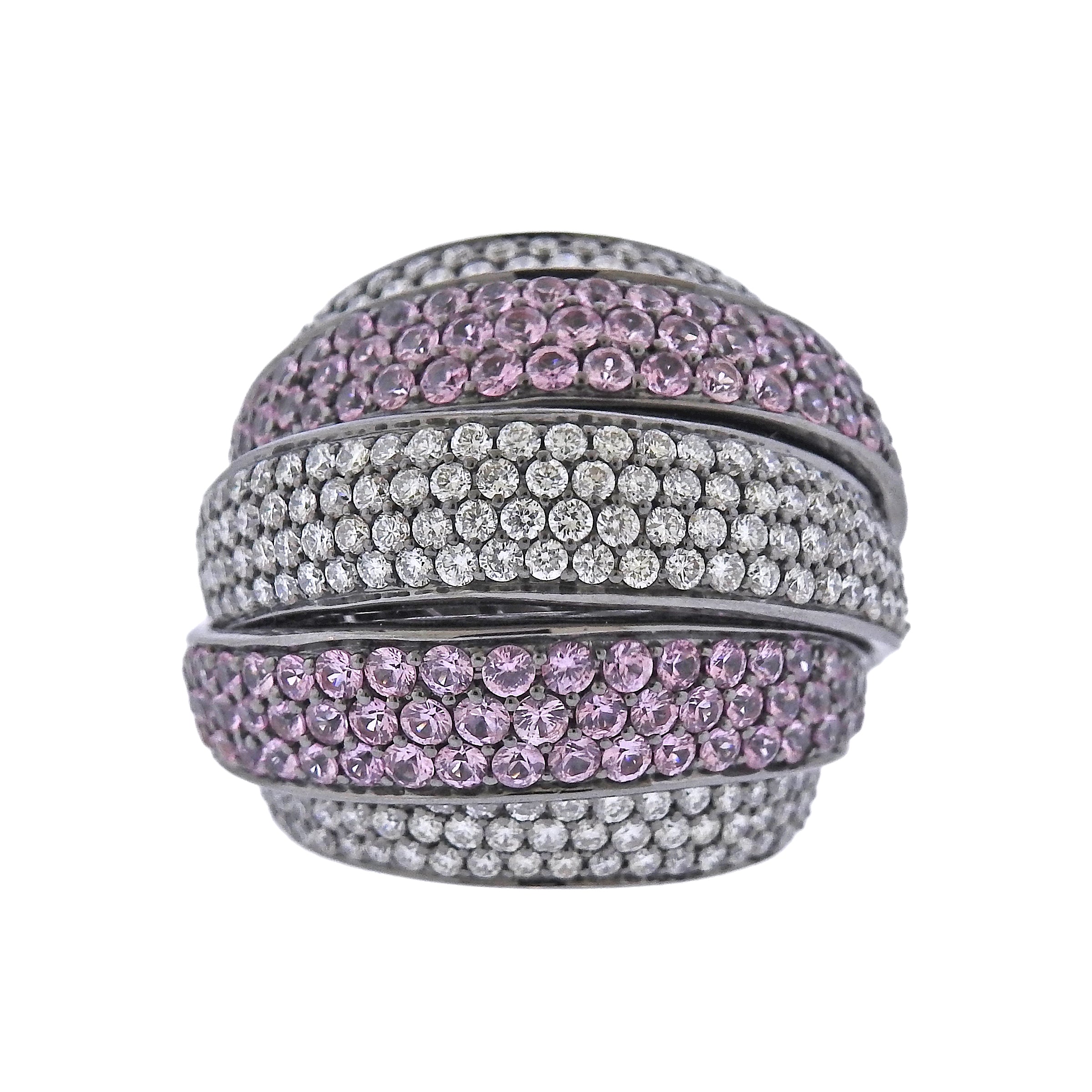 Bucherer Gold Diamond Pink Sapphire Dome Ring