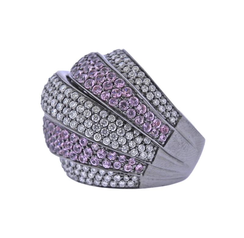 Bucherer Gold Diamond Pink Sapphire Dome Ring