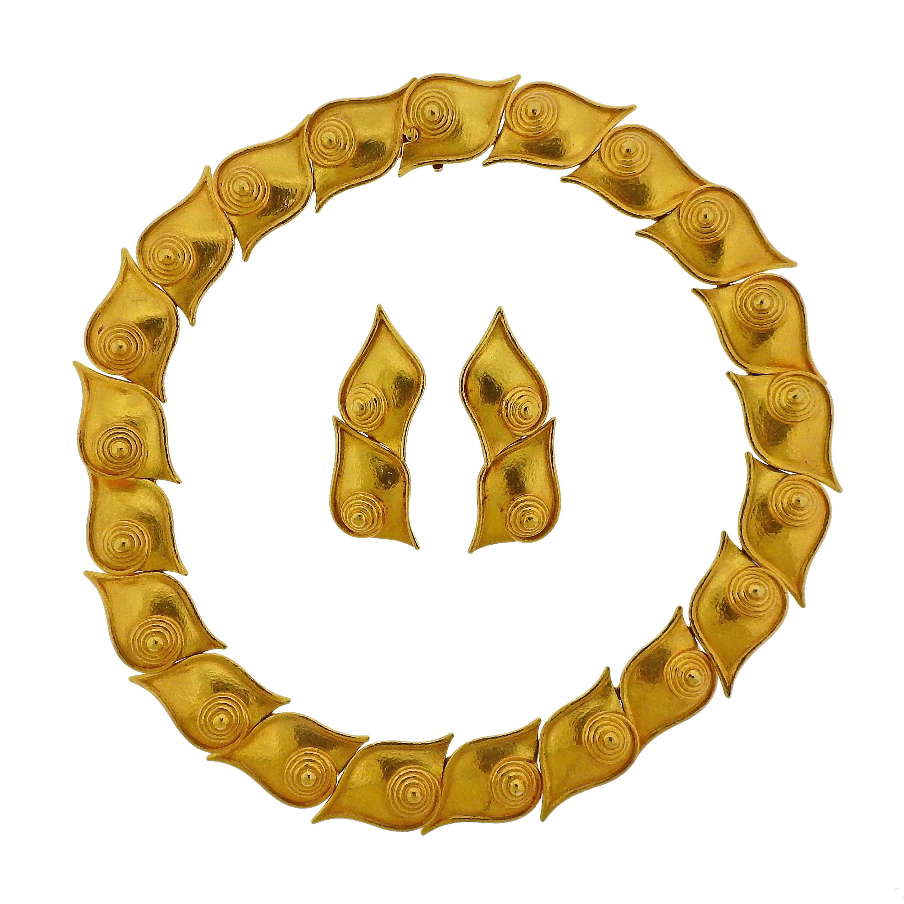 Zolotas Greece Gold Swirl Motif Necklace Earrings Set - Oak Gem