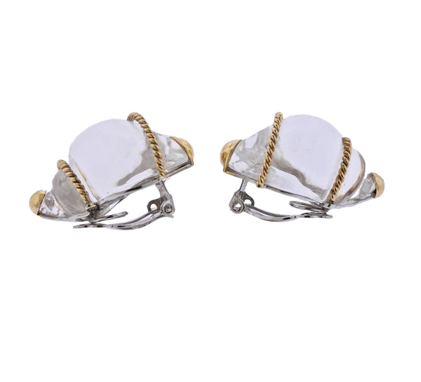 Seaman Schepps Crystal Gold Shell Motif Earrings - Oak Gem