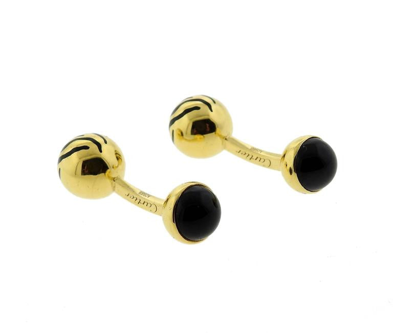 Cartier Gold Onyx Ball Cufflinks - Oakgem.com