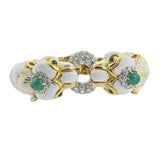 David Webb Diamond Gold Platinum Emerald Enamel Twin Lion Bracelet
