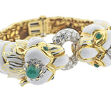 David Webb Diamond Gold Platinum Emerald Enamel Twin Lion Bracelet