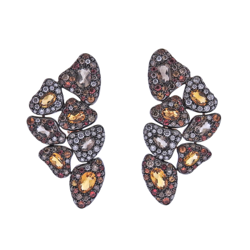 Bucherer Gold Diamond Sapphire Citrine Cocktail Earrings