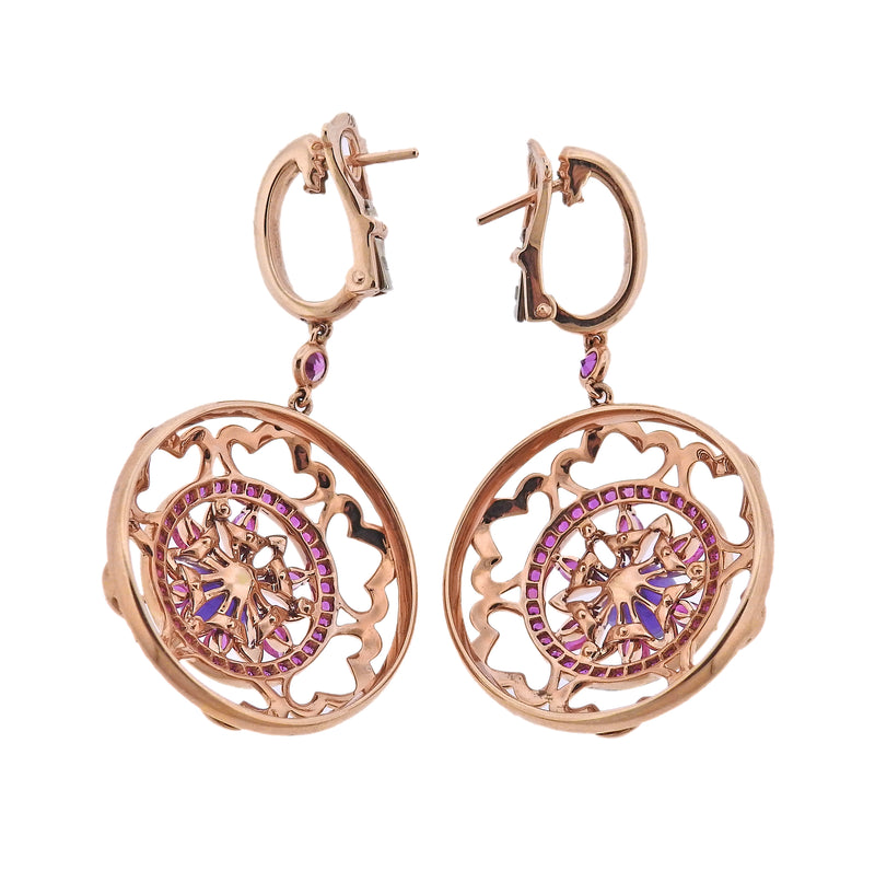 Bucherer Gold Pink Sapphire Amethyst Drop Earrings