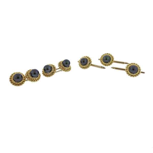 Tiffany & Co Hematite 18k Gold Cufflinks Studs Set - Oak Gem