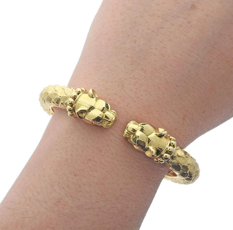 David Webb Emerald Leopard Cuff Bracelet