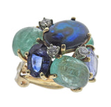 Seaman Schepps Emerald Sapphire Diamond Gold Earrings