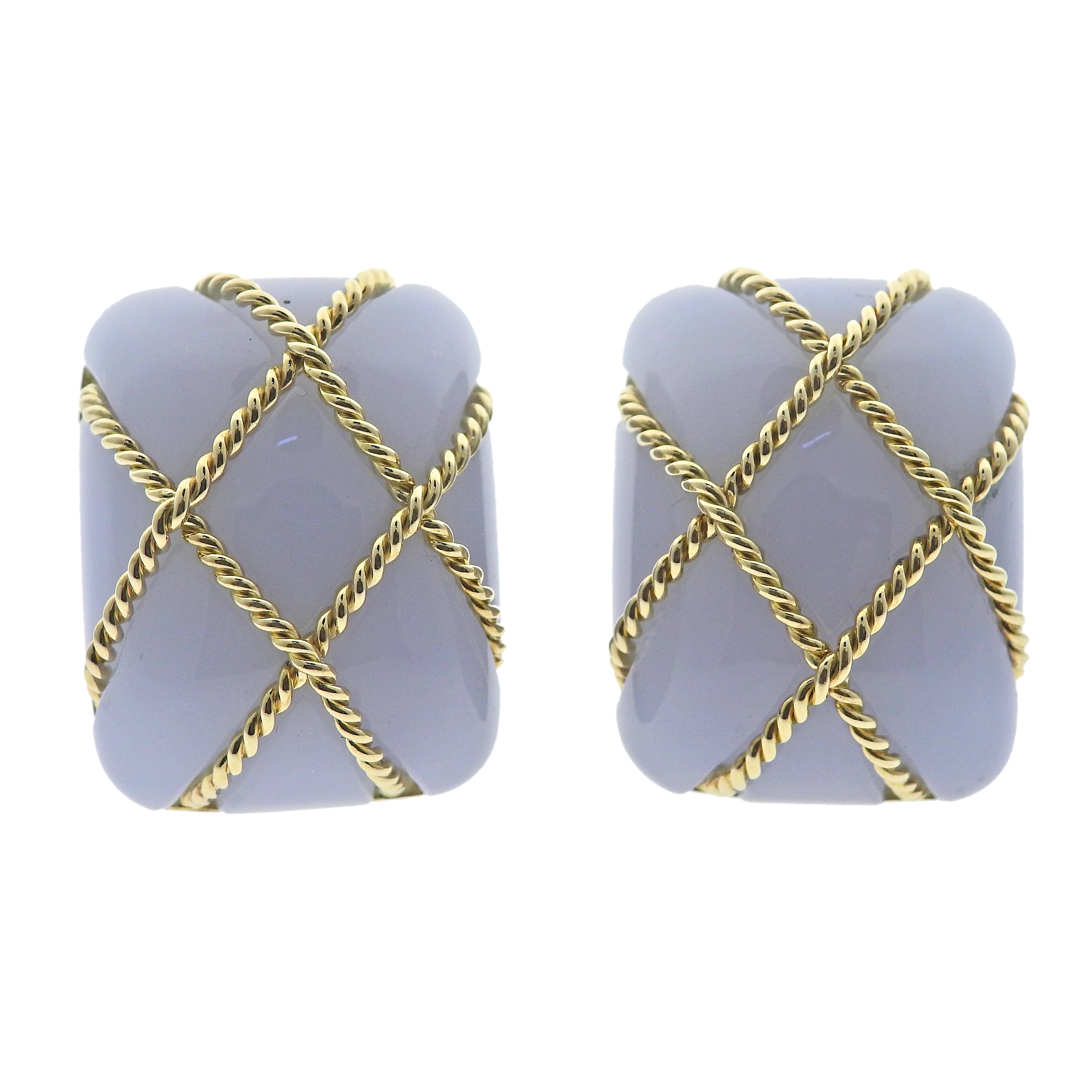 Seaman Schepps Chalcedony Gold Cage Earrings